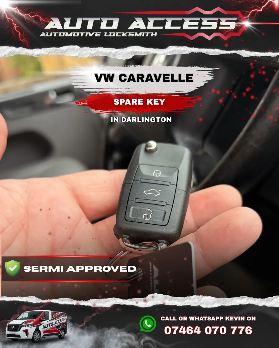 VW Caravelle spare key cut and programmed by Auto Access auto locksmith in Darlington