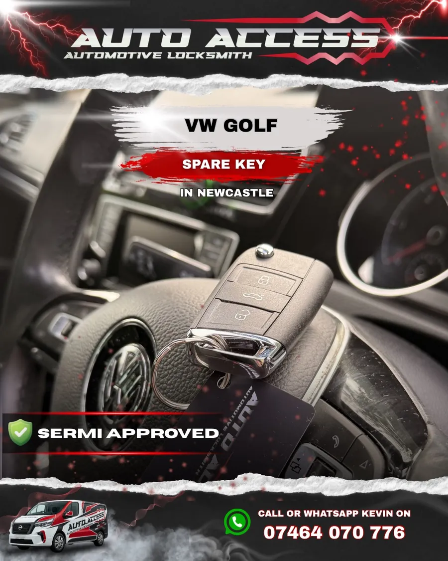 VW Golf spare key cut and programmed by Auto Access auto locksmith in Newcastle