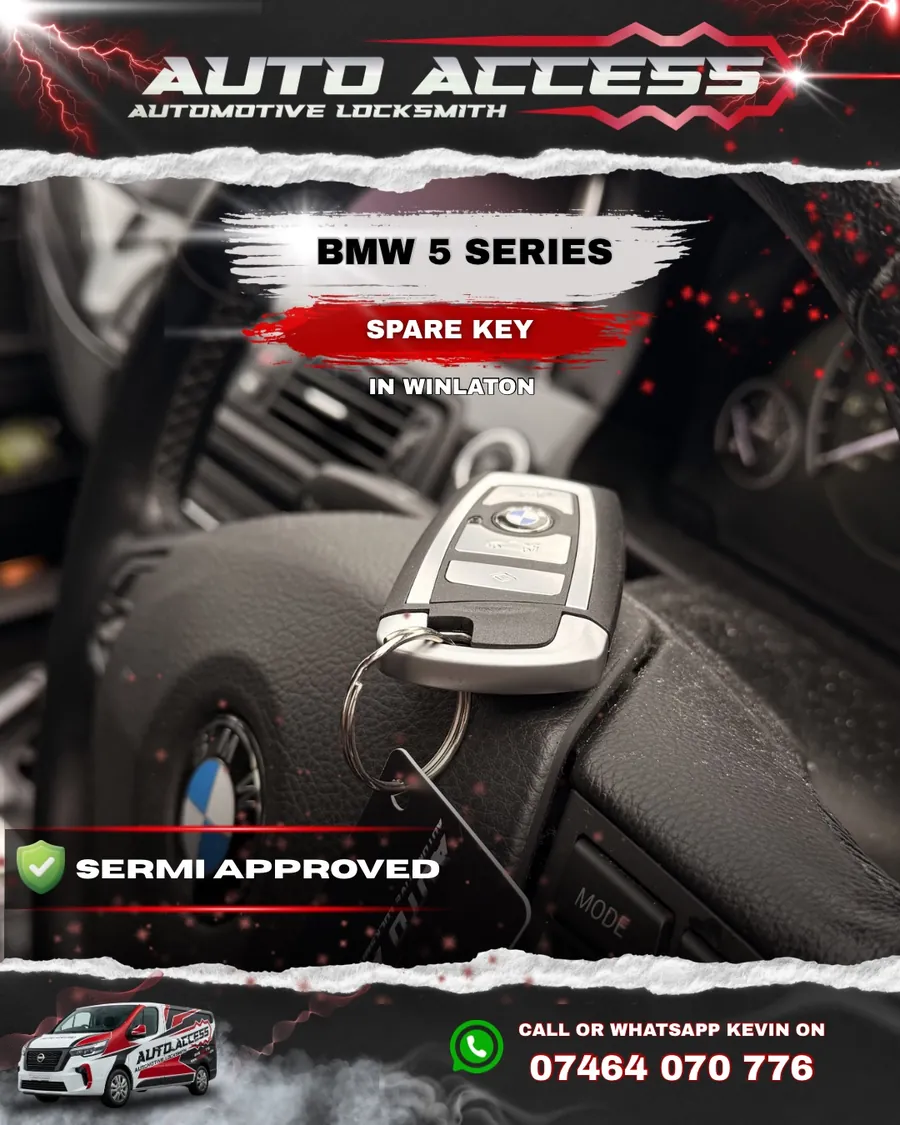 BMW 5 Series spare key cut and programmed by Auto Access auto locksmith in Winlaton, Gateshead