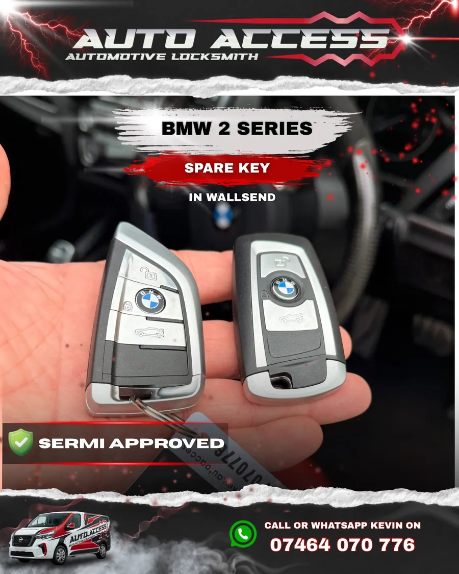 BMW 2 Series spare key cut and programmed by Auto Access auto locksmith in Wallsend, North Tyneside
