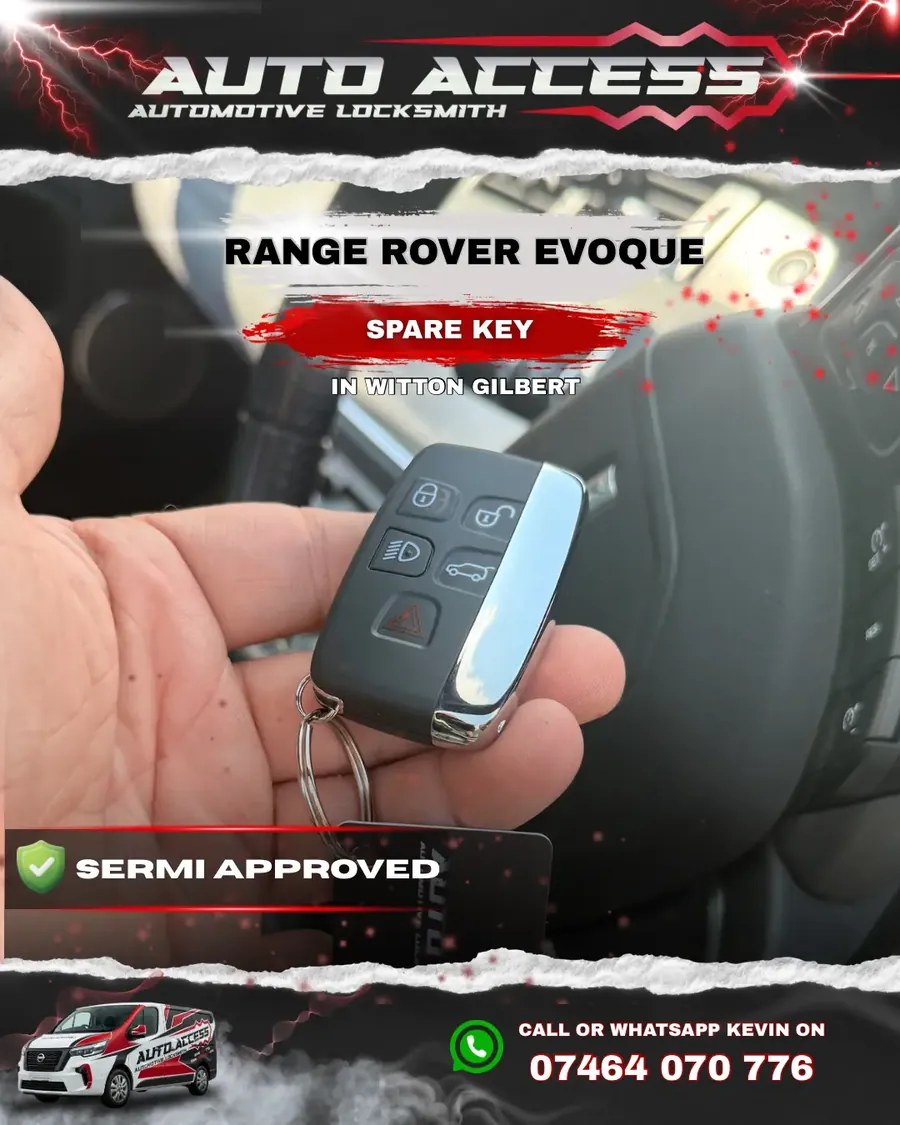 Range Rover Evoque spare key cut and programmed by Auto Access auto locksmith in Witton Gilbert, Durham