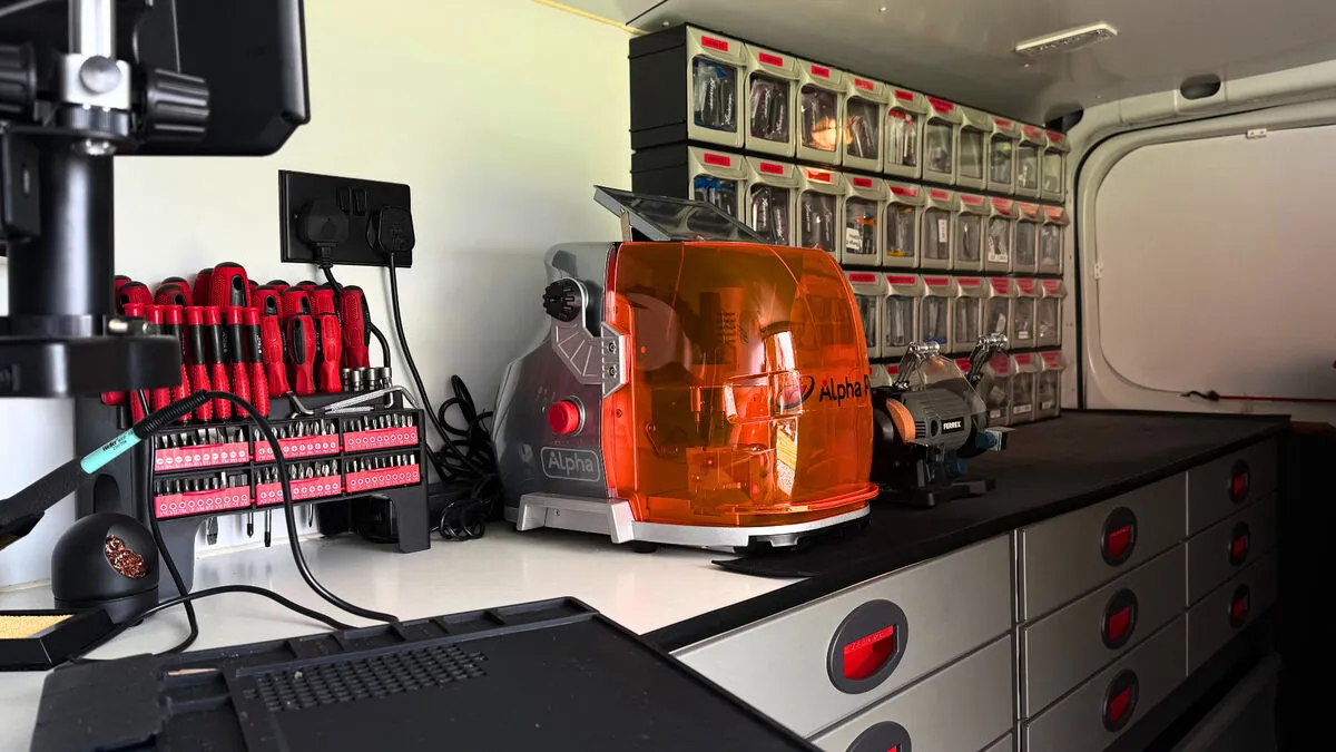Inside the Auto Access mobile locksmith workshop fully equipped for car key replacement across the North East
