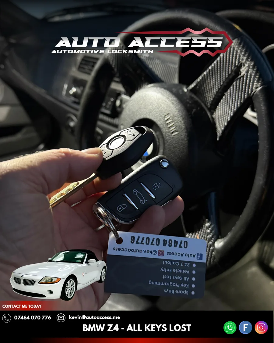 BMW Z4 all keys lost car key replacement by Auto Access auto locksmith in Durham