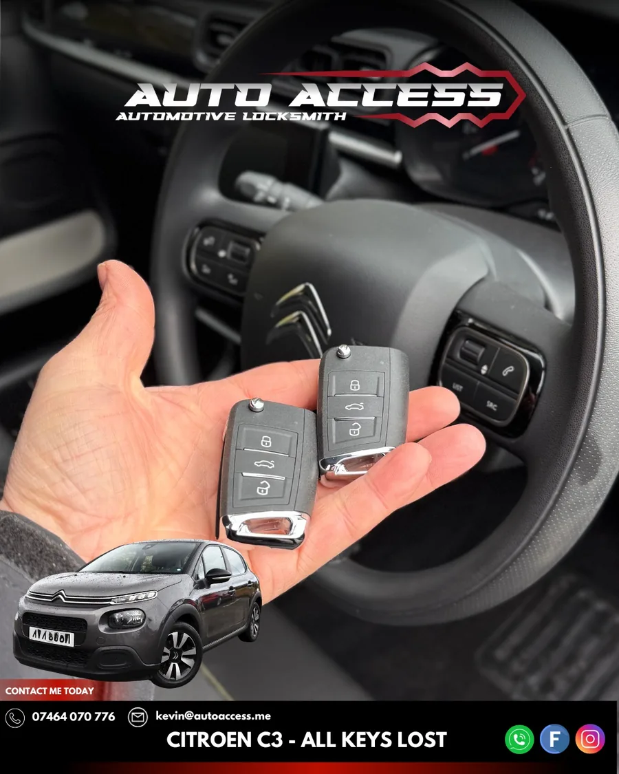 Citroen C3 all keys lost car key replacement by Auto Access auto locksmith in Sunderland