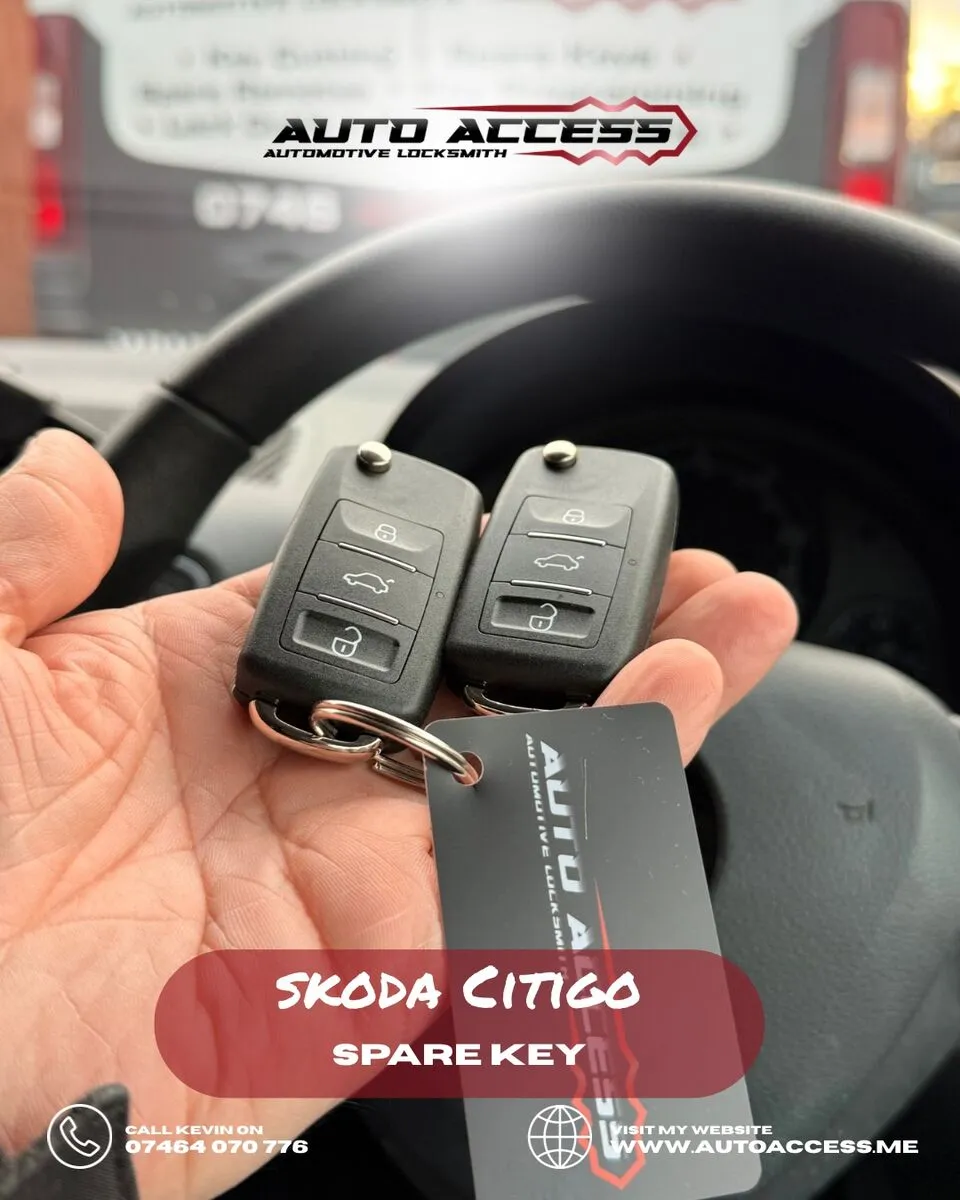 Skoda Citigo 2 spare keys supplied and programmed by Auto Access auto locksmith in Belmont, Durham
