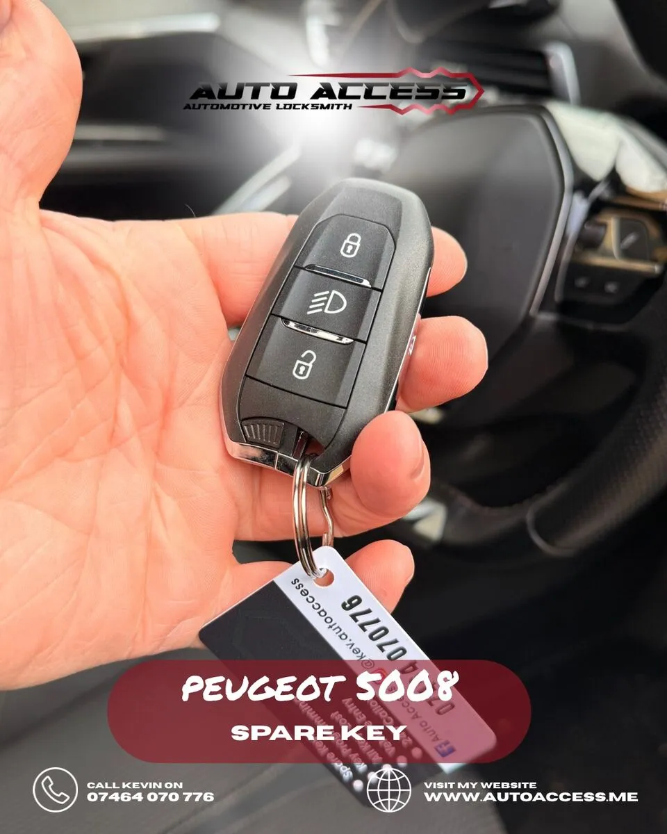Peugeot 5008 spare key cut and programmed by Auto Access auto locksmith in Gateshead